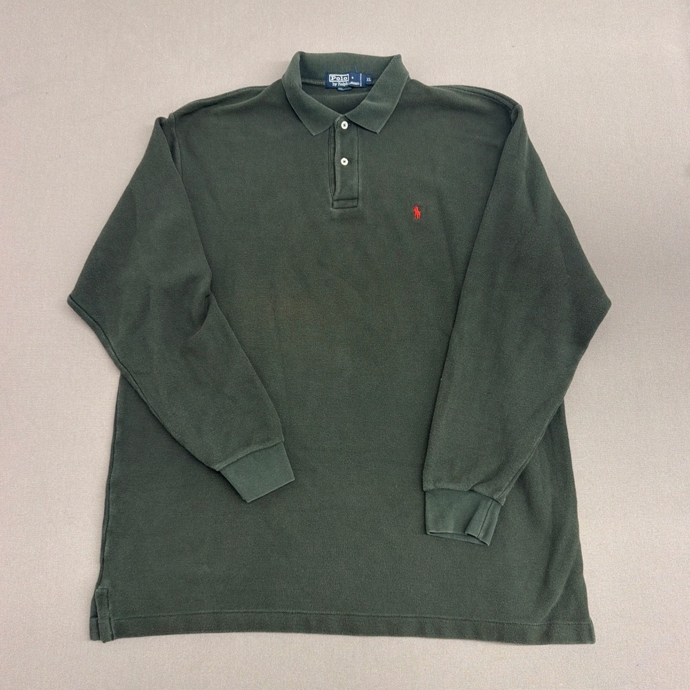 Polo Ralph Lauren Mens XL Long Sleeve Polo Shirt Forest Green Red Pony Pique